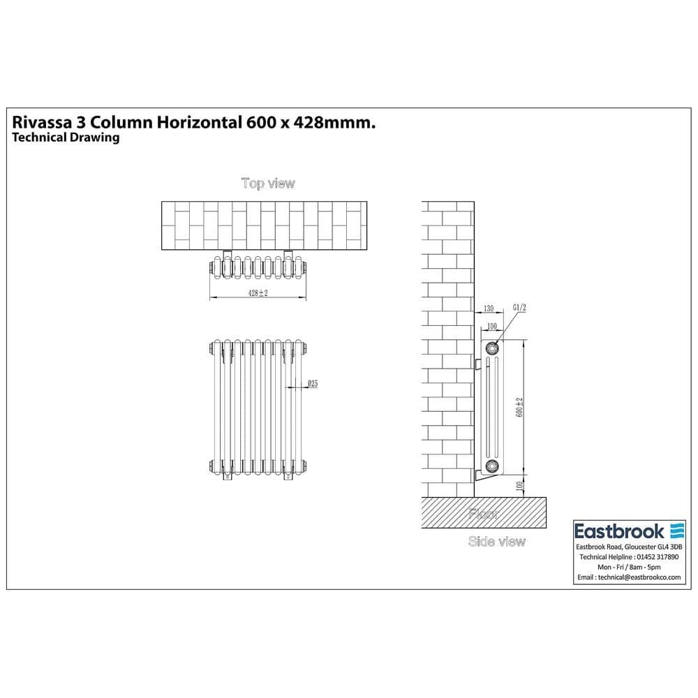 Eastbrook Column Radiator Eastbrook Rivassa Traditional 3 Column Radiator in Matt Black