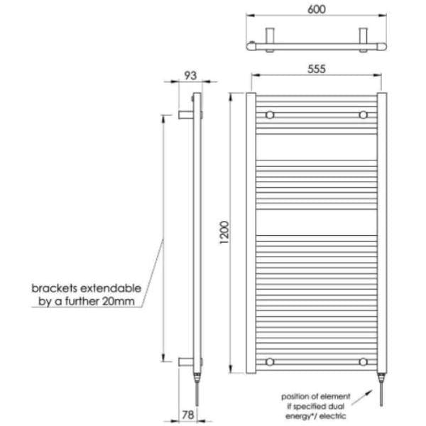Vogue Ladder Rails Vogue Focus Straight Towel Rail in White 1200 x 600 / Central Heating