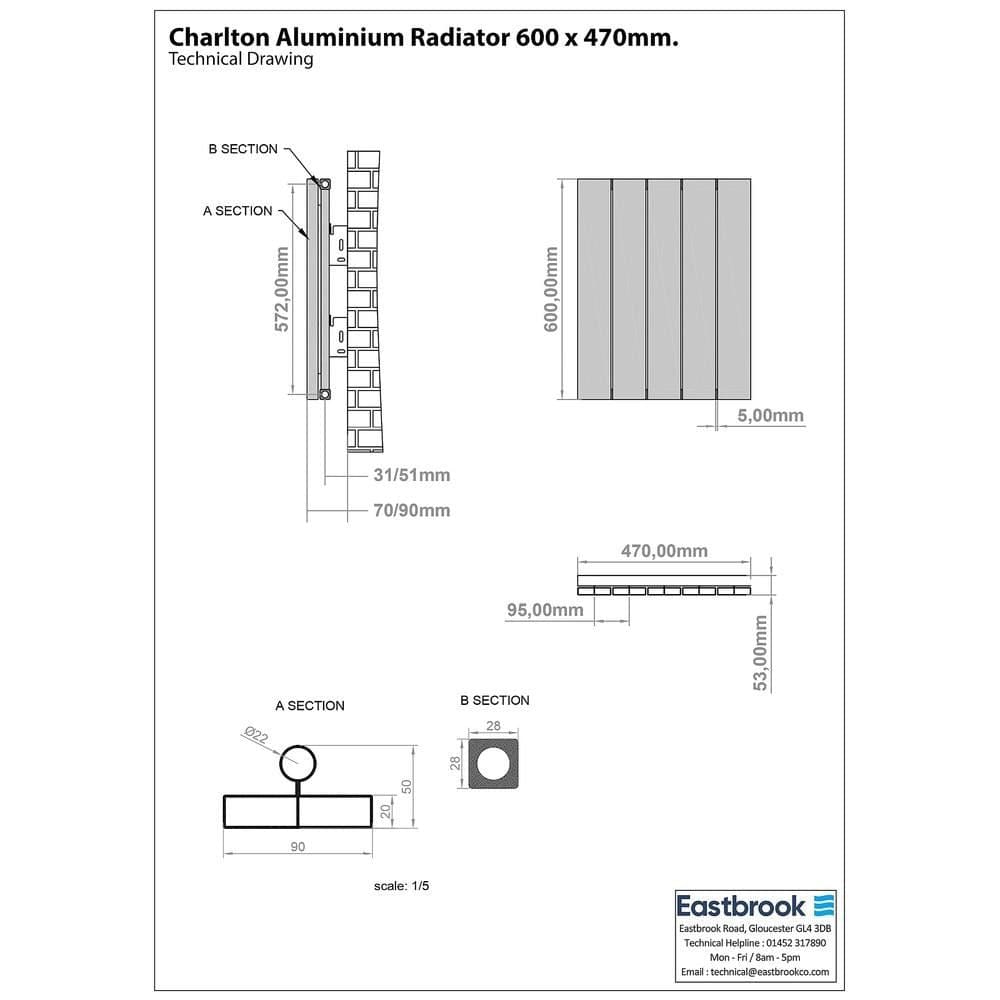 Eastbrook Panel Radiators Eastbrook Charlton Horizontal Designer Radiator in Matt Black