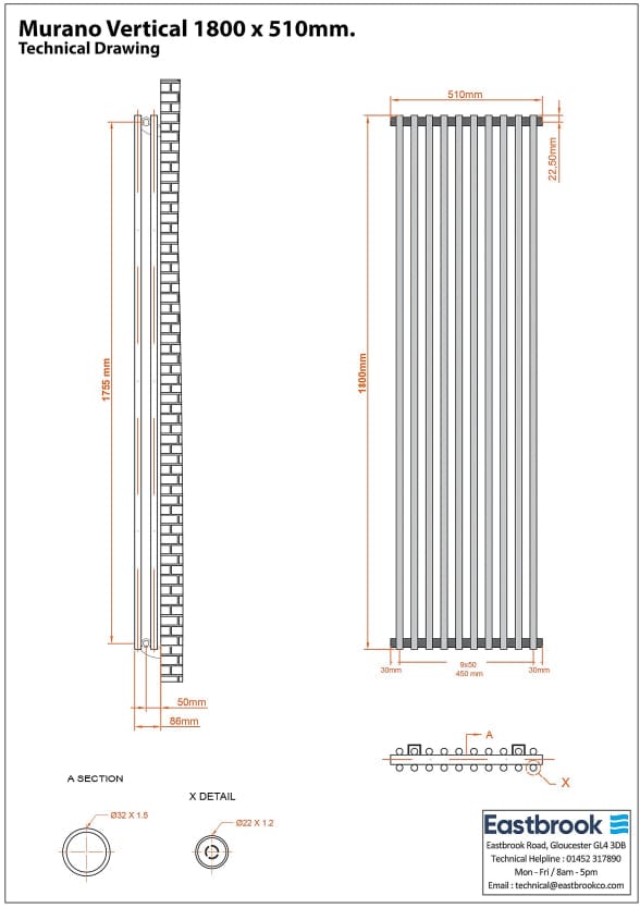 Eastbrook Column Radiator Eastbrook Murano Vertical Designer Radiator in Gloss White