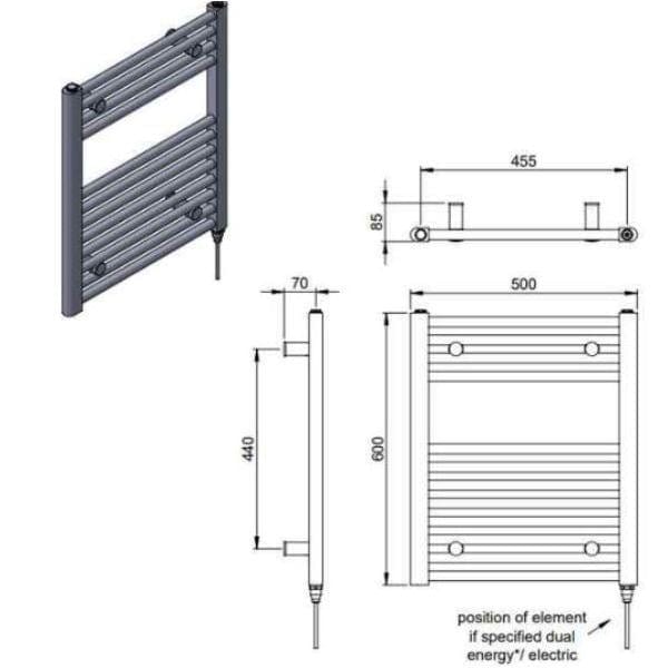 Vogue Ladder Rails Vogue Axis Straight Ladder Towel Rail in Chrome