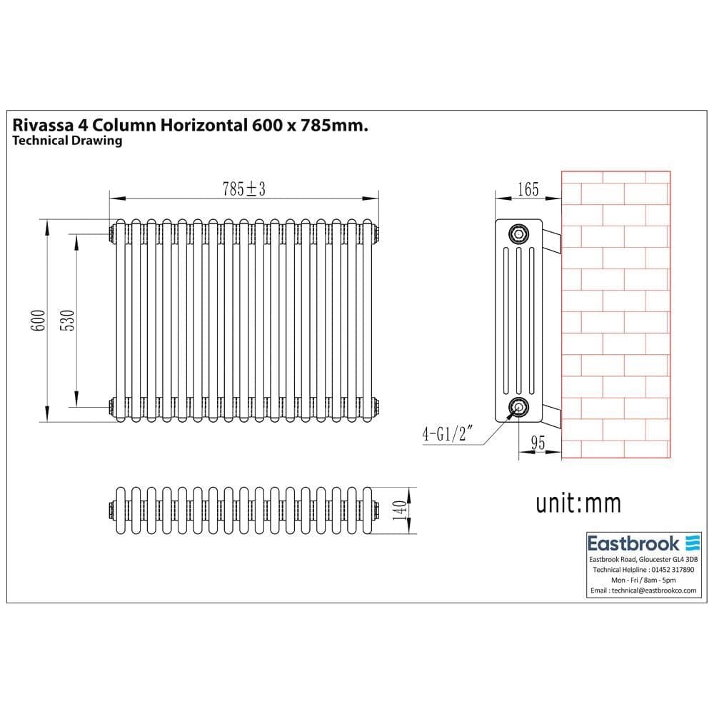 Eastbrook Column Radiator Eastbrook Rivassa Traditional 4 Column Radiator in Matt Anthracite
