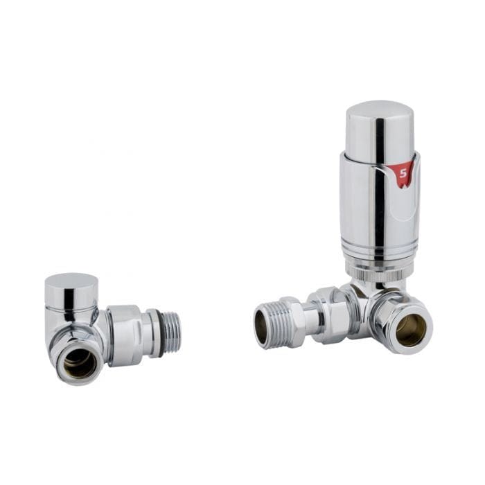 Totally Rads Eastbrook Biava Thermostatic Corner Radiator Valve and Lockshield - Chrome - 12.045