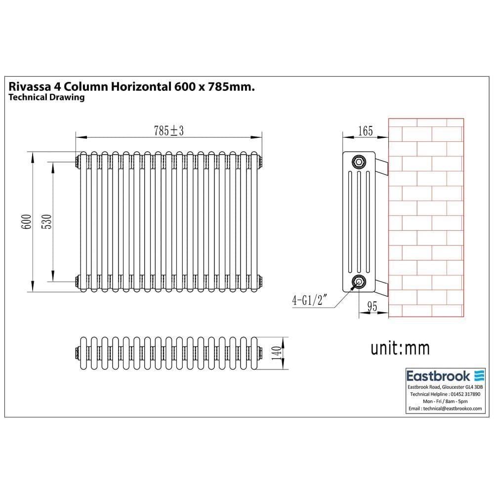 Eastbrook Rivassa Traditional 4 Column Radiator in Gloss White