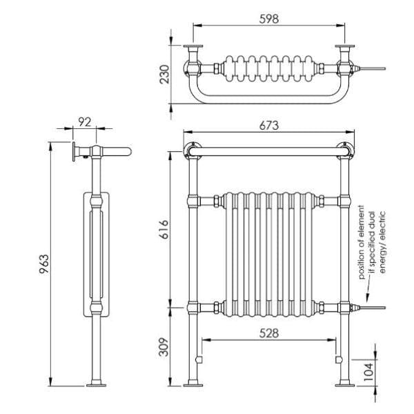 Vogue Insert Radiators Vogue Regency Traditional Floor Mounted Radiator in Chrome/White