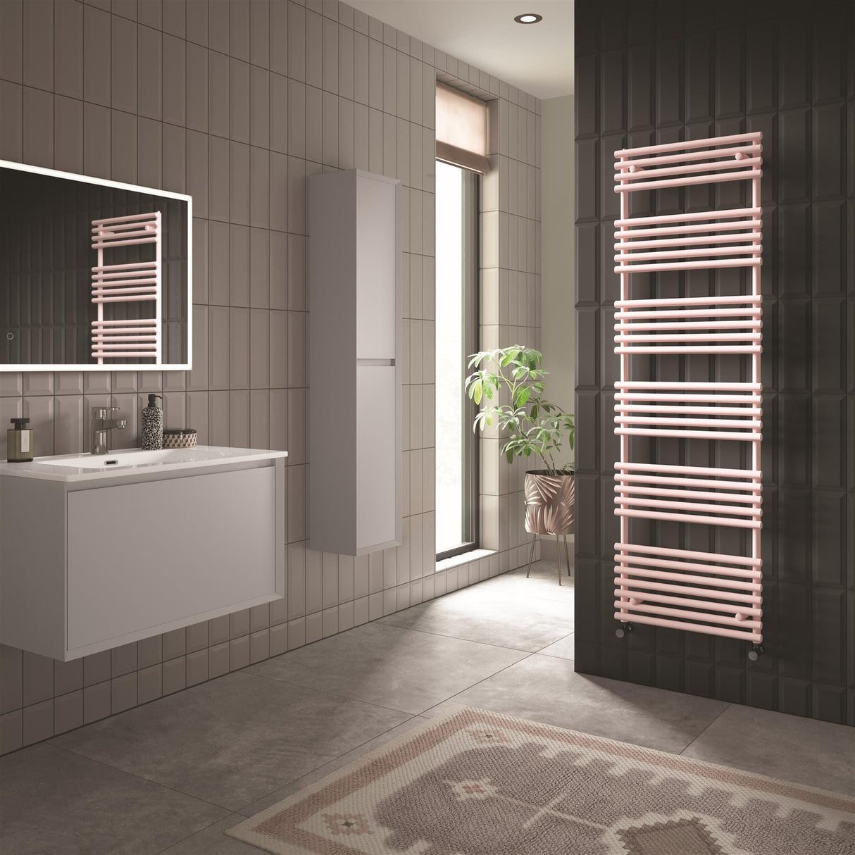 Redroom Designer Towel Radiators Redroom TT Lux Straight Vertical Heated Towel Rail in Blush Pink