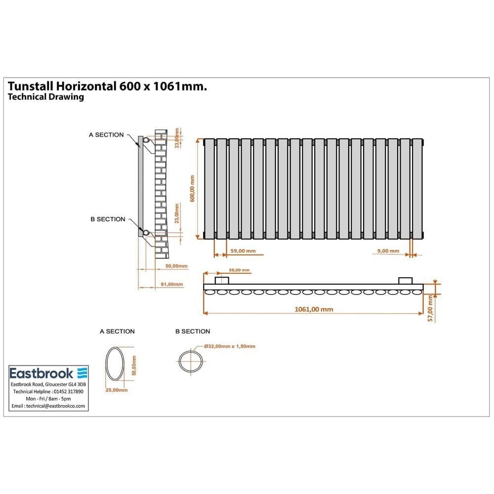 Eastbrook Panel Radiator Eastbrook Tunstall Straight Horizontal Designer Radiator in Matt Black