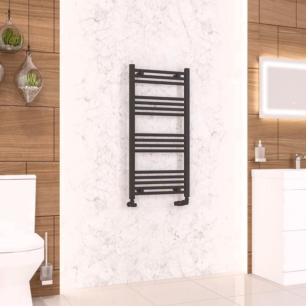 Eastbrook Ladder Rail Eastbrook Wendover Straight Vertical Heated Towel Rail in Matt Black 1000 x 500 / Electric Only