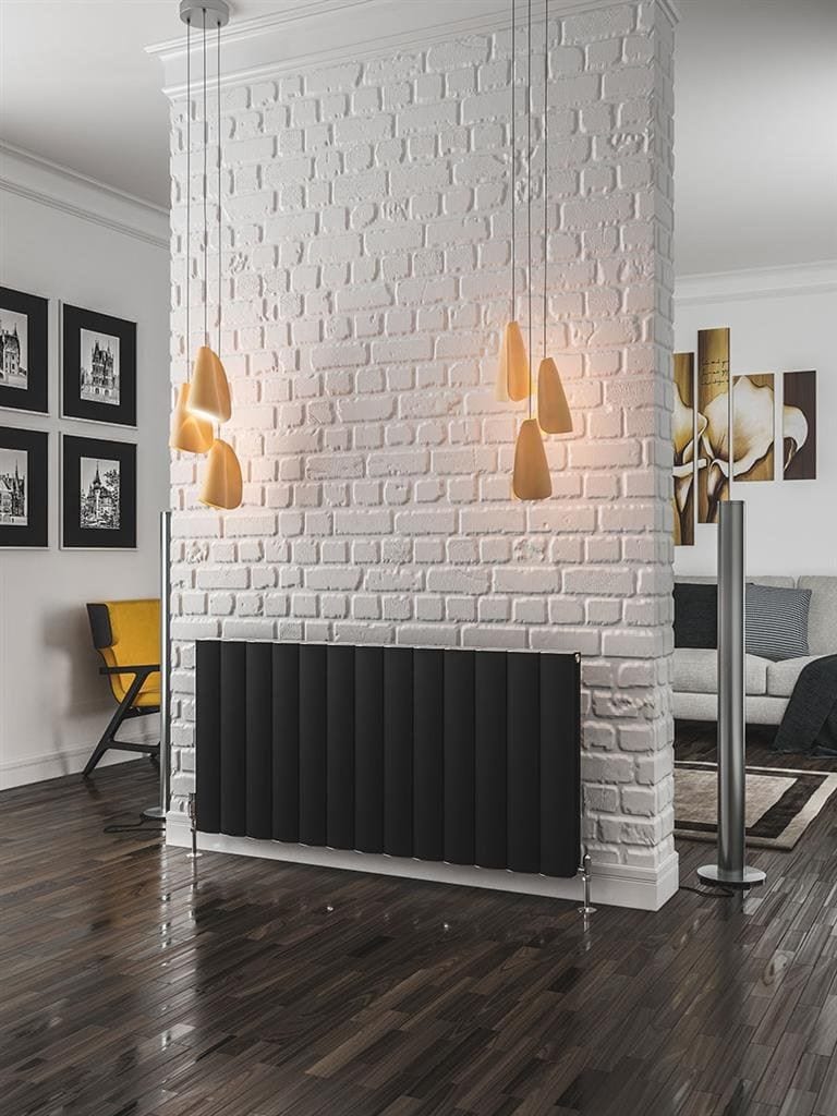 Eastbrook Panel Radiators Eastbrook Guardia Straight Horizontal Aluminium in Matt Black 600 x 1230 / Dual Fuel