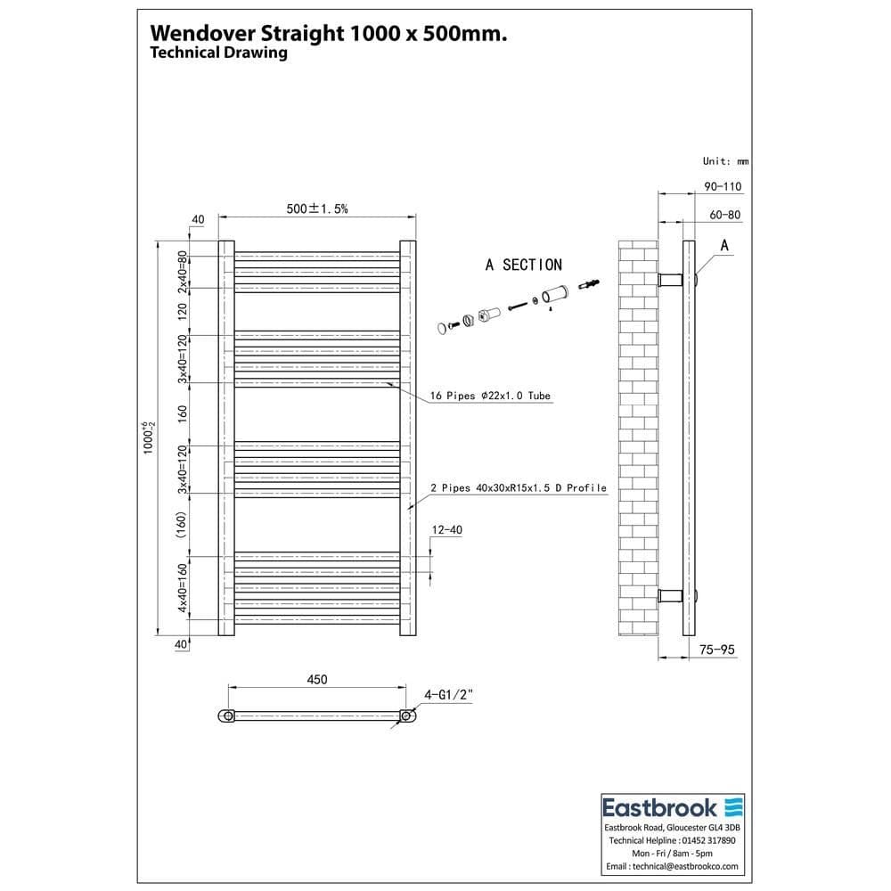 Eastbrook Ladder Rails Eastbrook Wendover Straight Vertical Heated Towel Rail in Matt Black