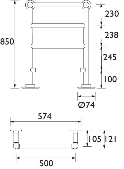 Heritage Traditional Towel Radiators Heritage Portland Traditional Heated Towel Rail - Floor Mounted - 850 x 575 - Vintage Gold - AHA76