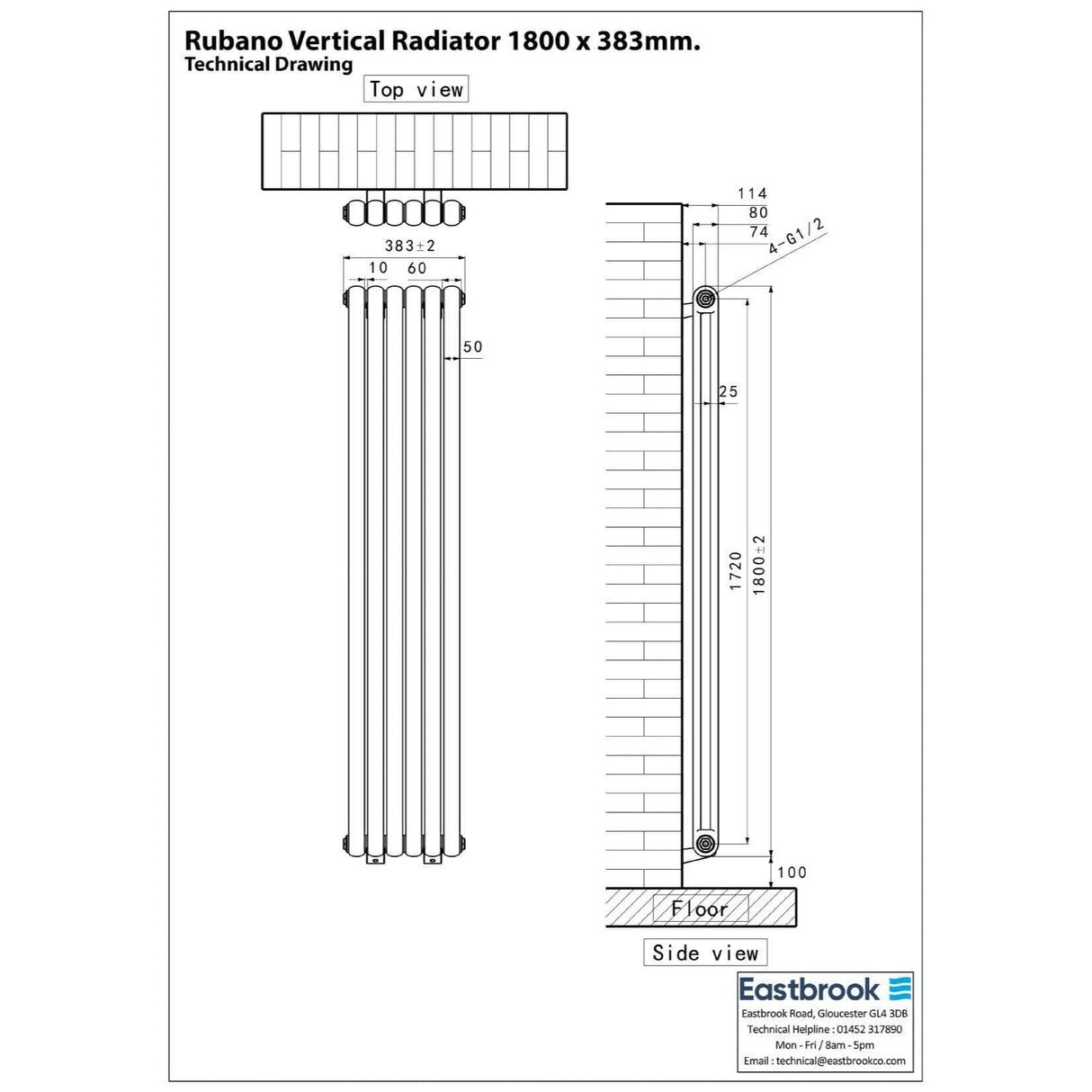 Eastbrook Column Radiators Eastbrook Rubano Straight Vertical Traditional Column Radiator in Gloss White