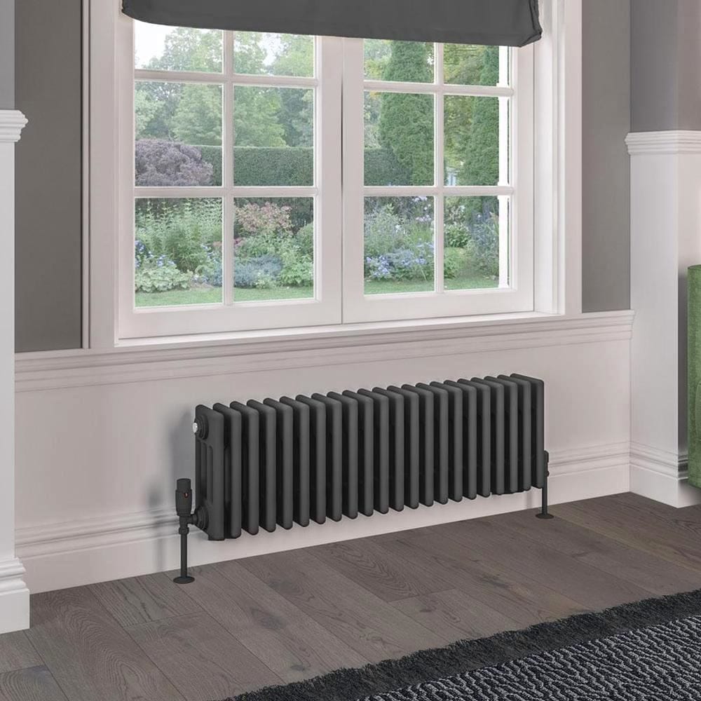 Eastbrook Column Radiator Eastbrook Rivassa Traditional 4 Column Radiator in Matt Anthracite 300 x 1010 / Dual Fuel