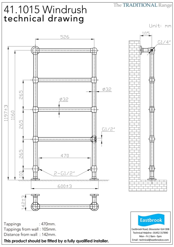 Eastbrook Traditional Towel Rail Eastbrook Windrush Straight Vertical Traditional Radiator