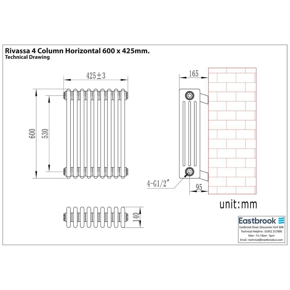 Eastbrook Column Radiator Eastbrook Rivassa Traditional 4 Column Radiator in Matt Anthracite
