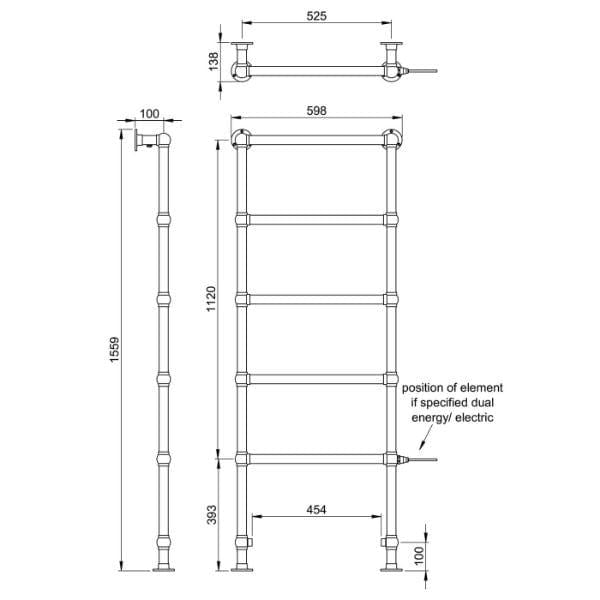 Vogue Traditional Towel Radiators Vogue Ballerina Traditional Straight Floor Mounted Heated Towel Rail in Chrome