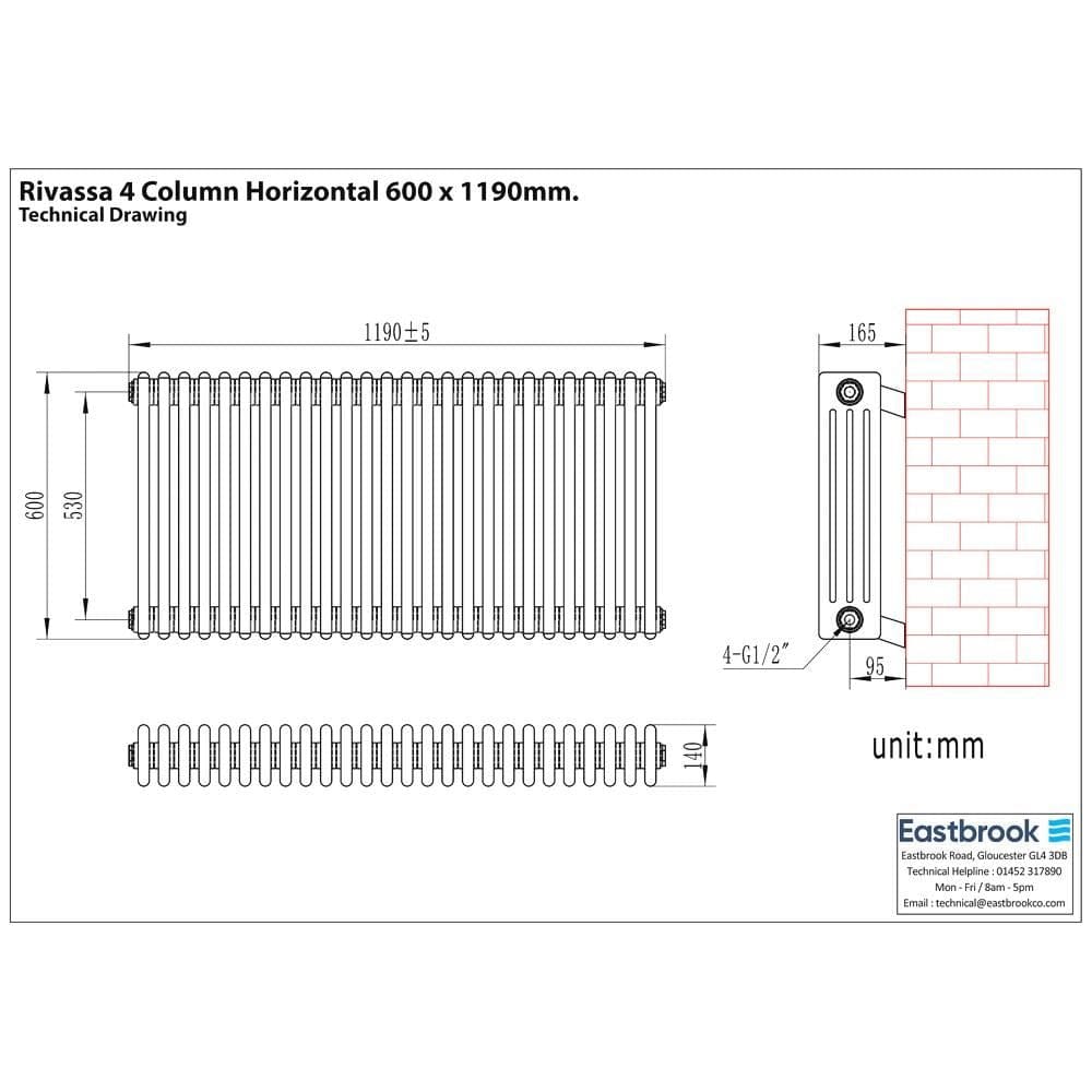 Eastbrook Column Radiator Eastbrook Rivassa Traditional 4 Column Radiator in Matt Black