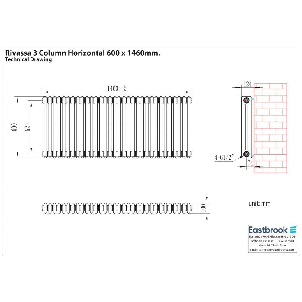 Eastbrook Rivassa Traditional 3 Column Radiator in White