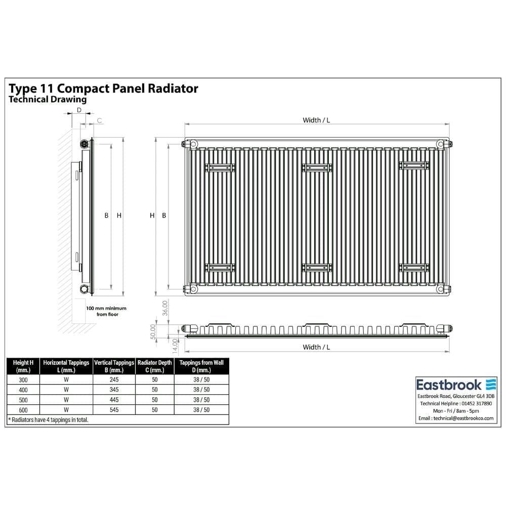 Aquarius Bathrooms Type 11 Aquarius Type 11 Compact Panel Radiator In Gloss White