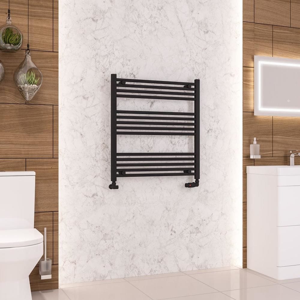 Eastbrook Ladder Rail Eastbrook Wendover Straight Vertical Heated Towel Rail in Matt Black 800 x 750 / Central Heating