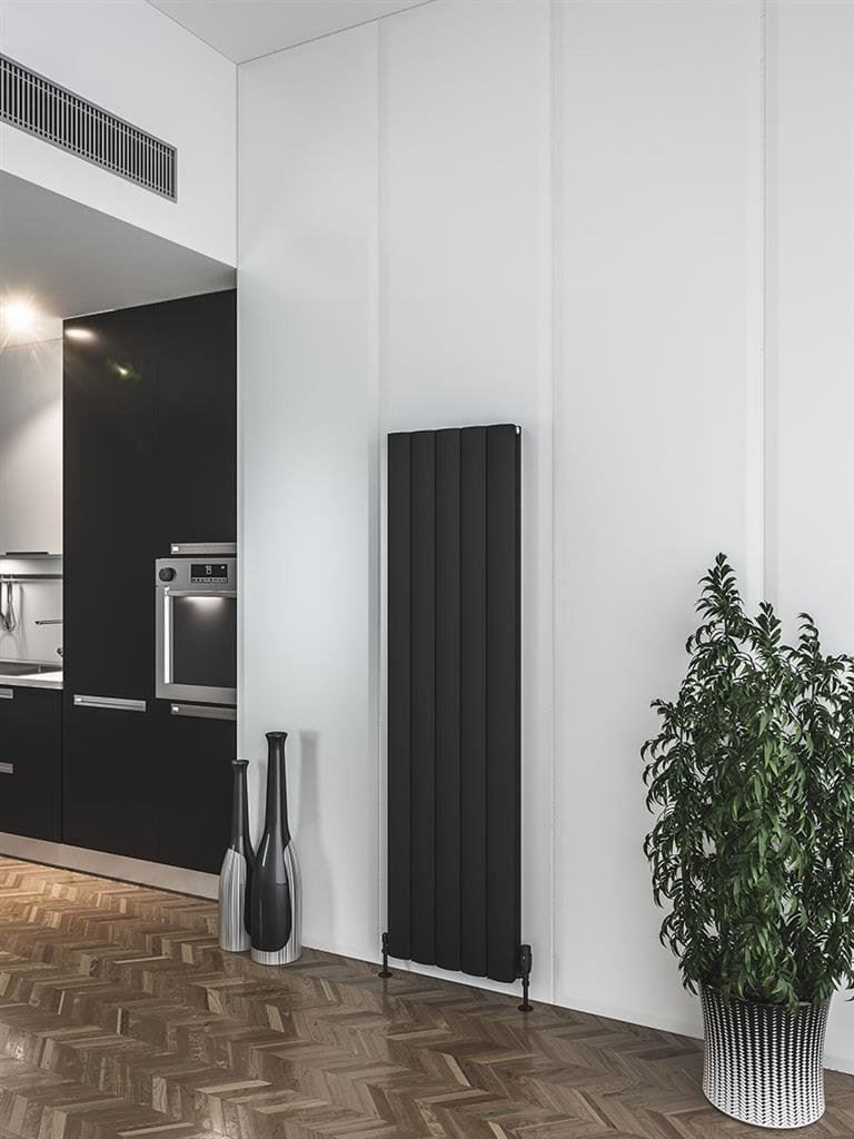 Eastbrook Panel Radiators Eastbrook Guardia Straight Vertical Aluminium Radiator in Matt Black 1800 x 470