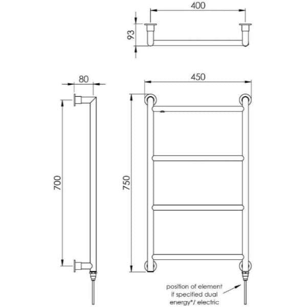 Vogue Ladder Rails Vogue Vivid Straight Heated Towel Rail in Chrome