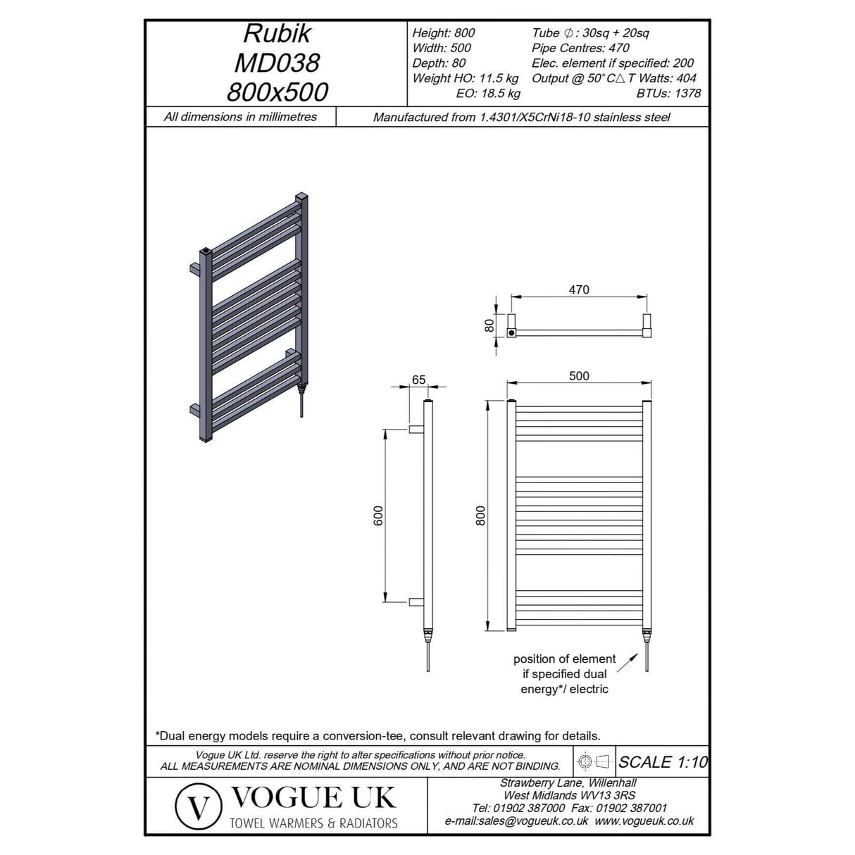 Vogue Designer Towel Radiators Vogue Rubik Designer Towel Radiator in Polished Stainless Steel 800 x 500 / Central Heating