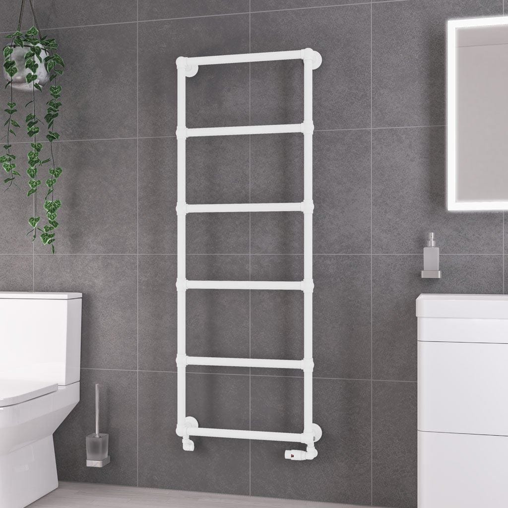 Eastbrook Traditional Towel Radiators Eastbrook Stour Vertical Traditional Heated Towel Rail in Matt White 1550 x 600 / Central Heating
