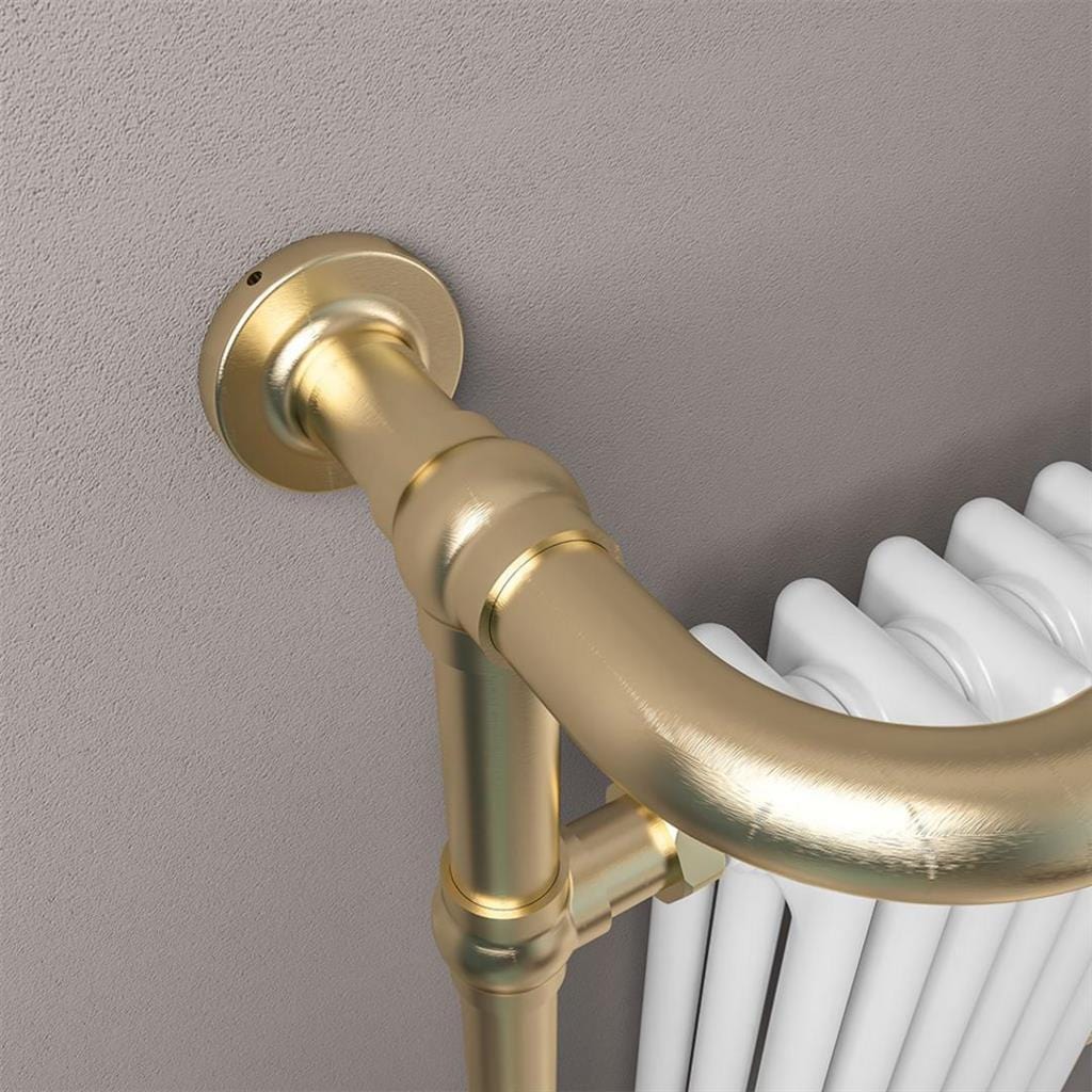 Eastbourne Inset Radiator Eastbrook Isbourne Straight Vertical Traditional Radiator in Brushed Brass/Gloss White