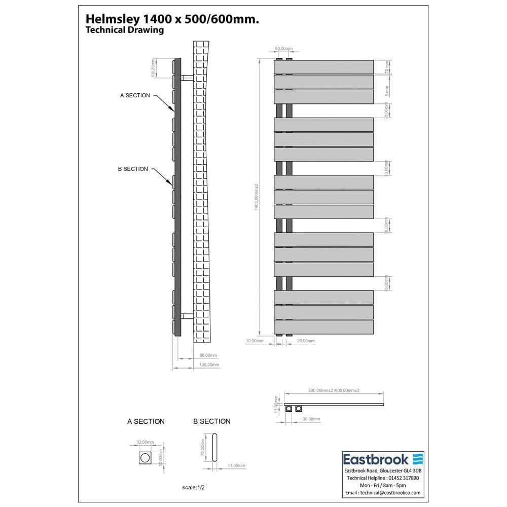 Eastbrook Designer Towel Radiator Eastbrook Helmsley Straight Vertical Designer Towel Rail in Matt Black