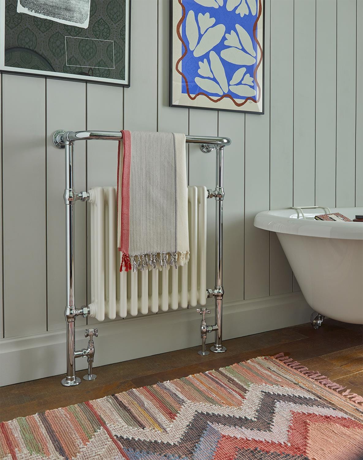Heritage Insert Radiators Heritage Clifton Traditional Straight Vertical Heated Towel Radiator - Floor Mounted - 940mm X 735mm - Chrome - AHC73