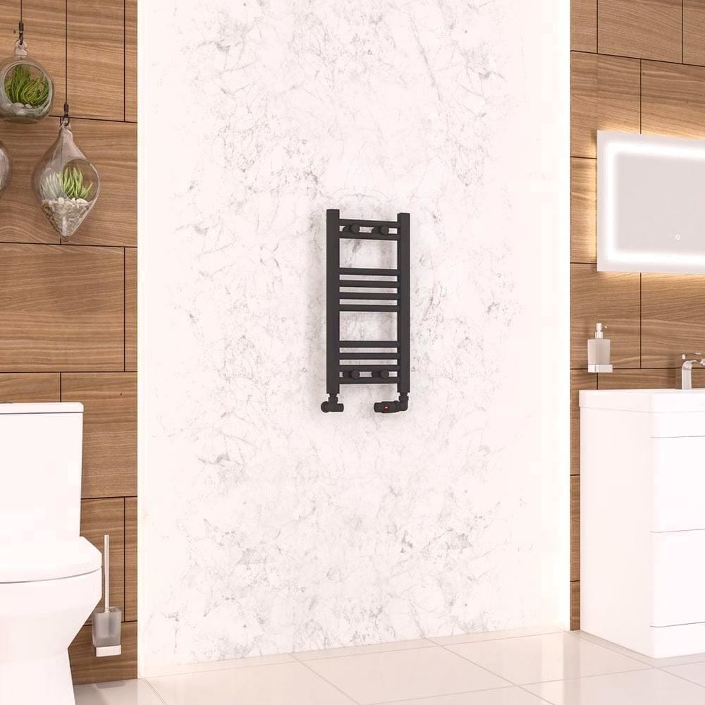 Eastbrook Ladder Rail Eastbrook Wendover Straight Vertical Heated Towel Rail in Matt Black 600 x 300 / Electric Only