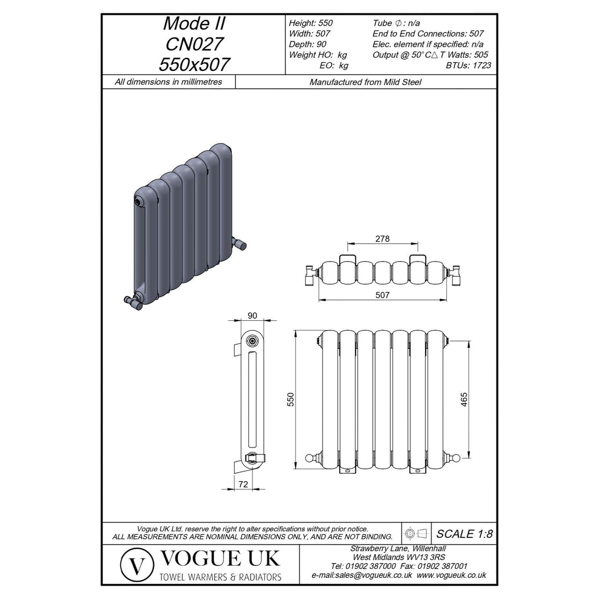 Vogue Column Radiators Vogue Mode II Traditional 2 Column Radiator in White 550 x 507mm