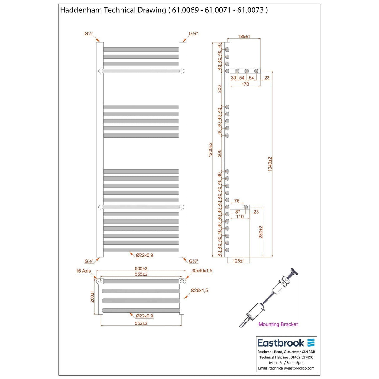 Eastbrook Ladder Rail Eastbrook Haddenham Straight Vertical Towel Rail in Matt Anthracite