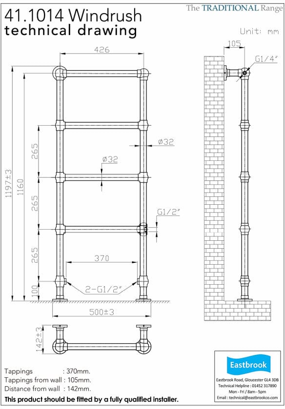Eastbrook Traditional Towel Rail Eastbrook Windrush Straight Vertical Traditional Radiator