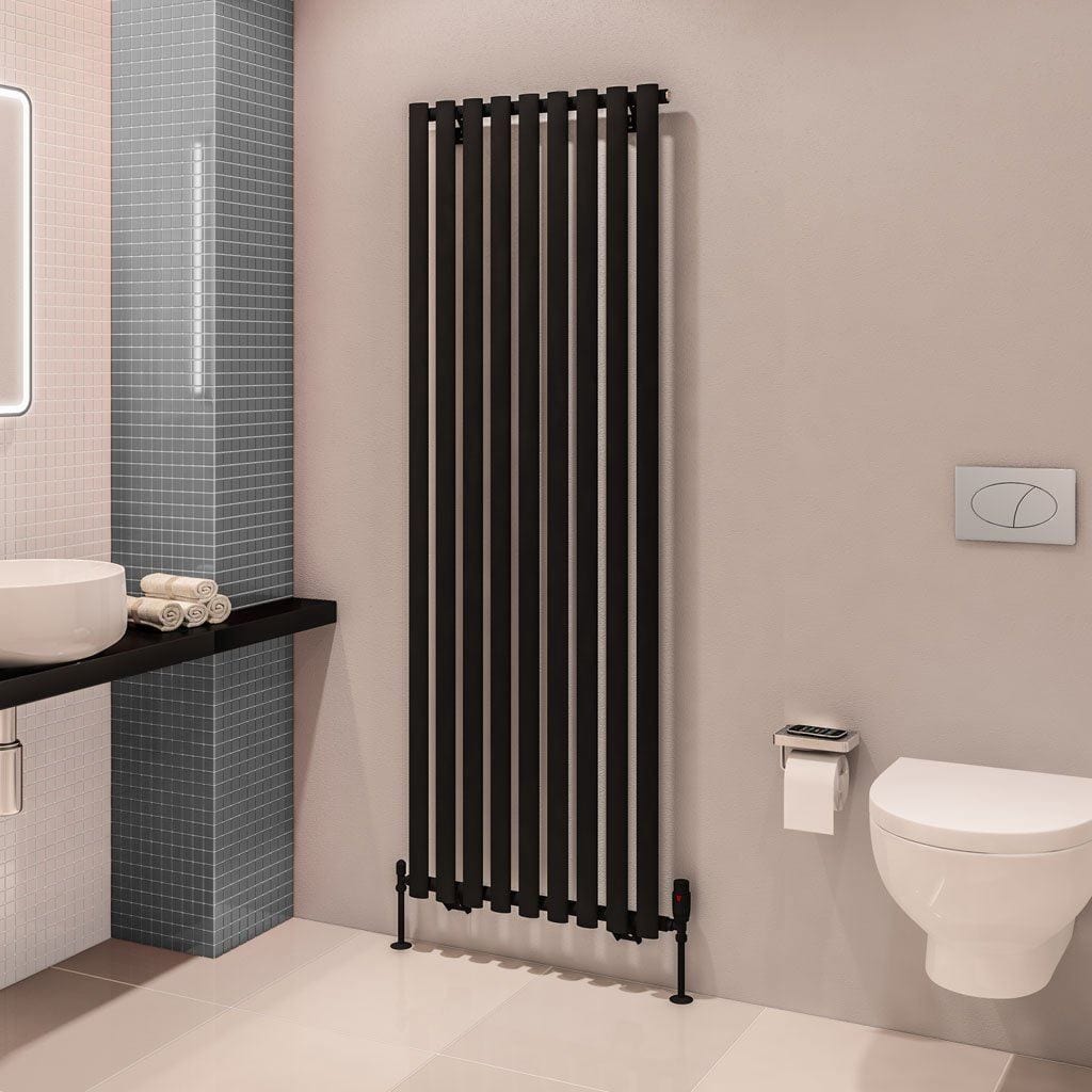 Eastbrook Designer Towel Radiator Eastbrook Tunstall Straight Vertical Designer Radiator in Matt Black 1800 x 630mm