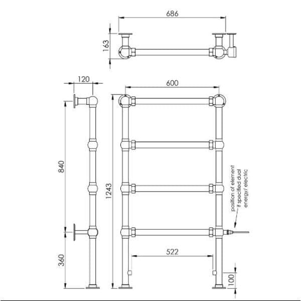 Vogue Traditional Towel Radiators Vogue Grandeur Straight Floor Mounted Traditional Towel Rail in Chrome