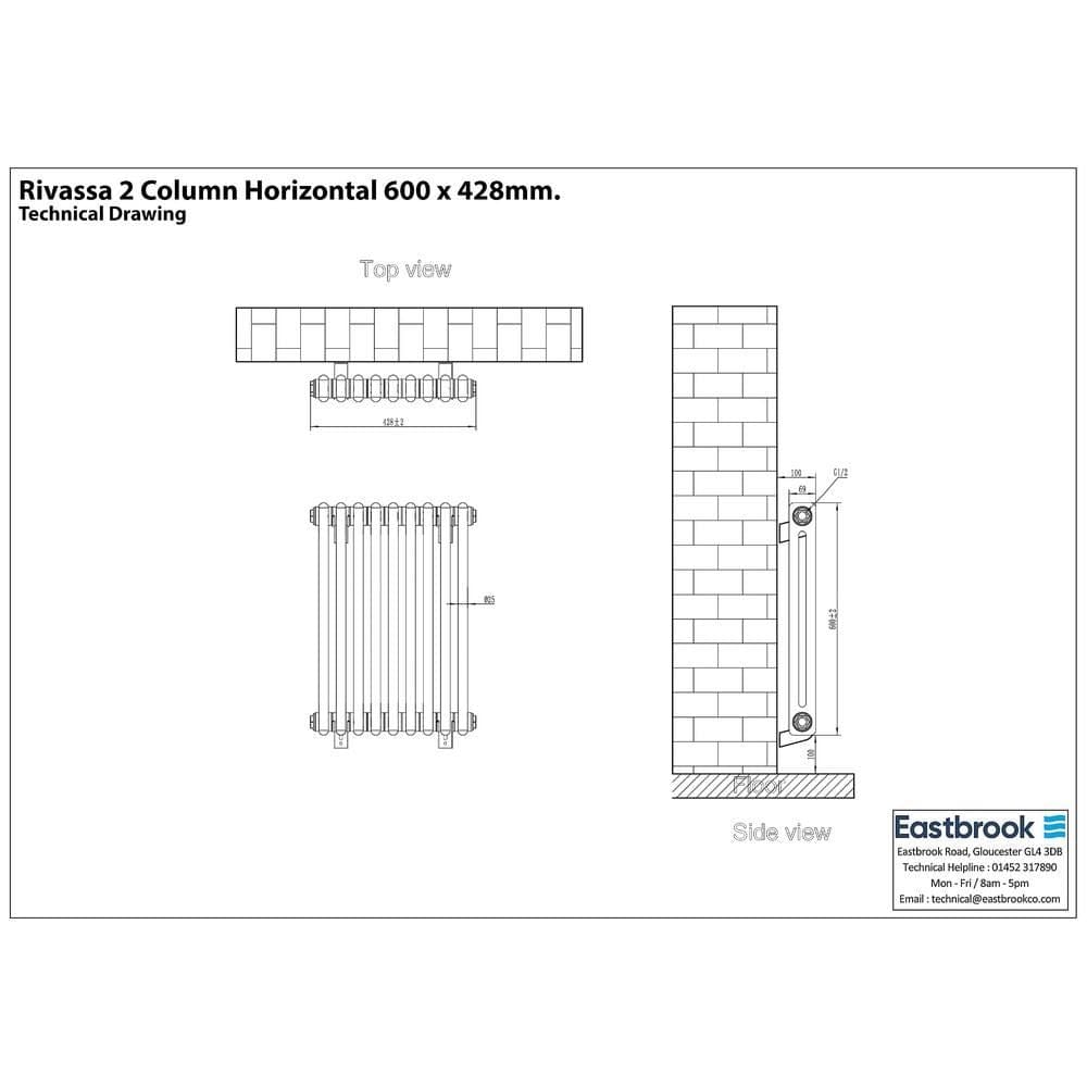 Eastbrook Column Radiator Eastbrook Rivassa Traditional 2 Column Radiator in Matt Black