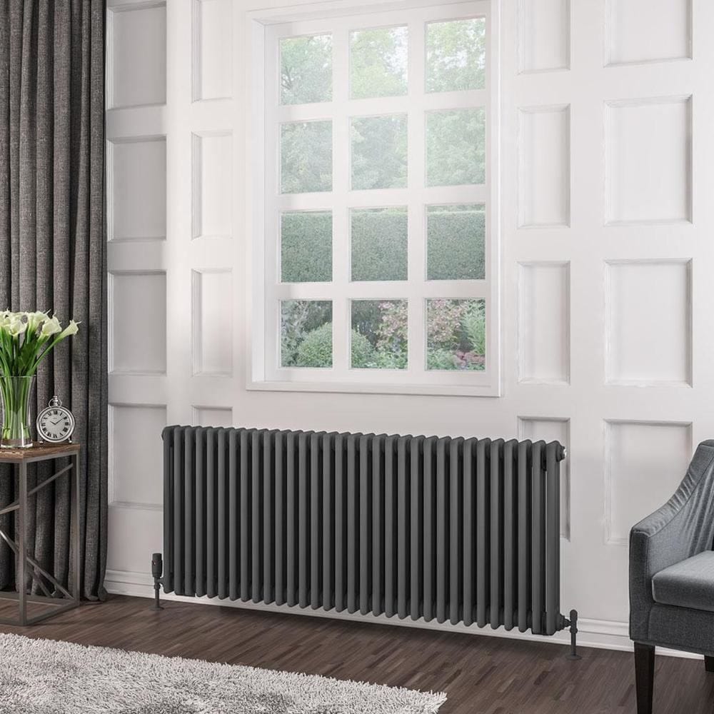 Eastbrook Column Radiator Eastbrook Rivassa Traditional 3 Column Radiator in Matt Anthracite 600 x 1460 / Central Heating
