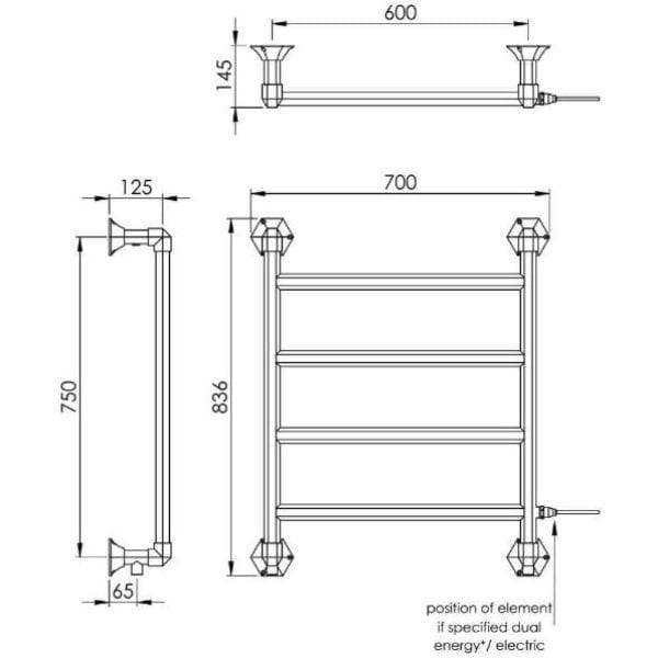 Vogue Traditional Towel Rail Vogue Art Moderne Straight Wall Mounted Traditional Towel Radiator in Chrome