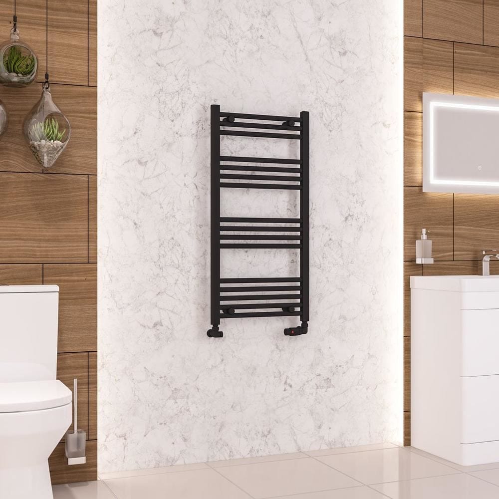 Eastbrook Ladder Rails Eastbrook Wendover Straight Vertical Heated Towel Rail in Matt Black 1000 x 500 / Central Heating