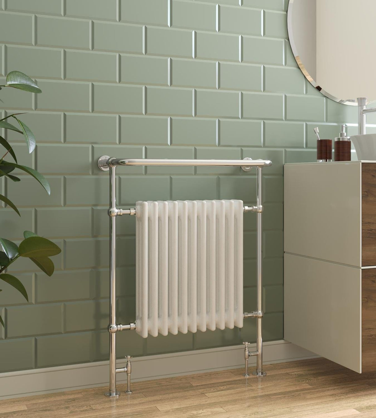 Heritage Insert Radiators Heritage Clifton Traditional Straight Vertical Heated Towel Radiator - Floor Mounted - 940mm X 735mm - Chrome - AHC73