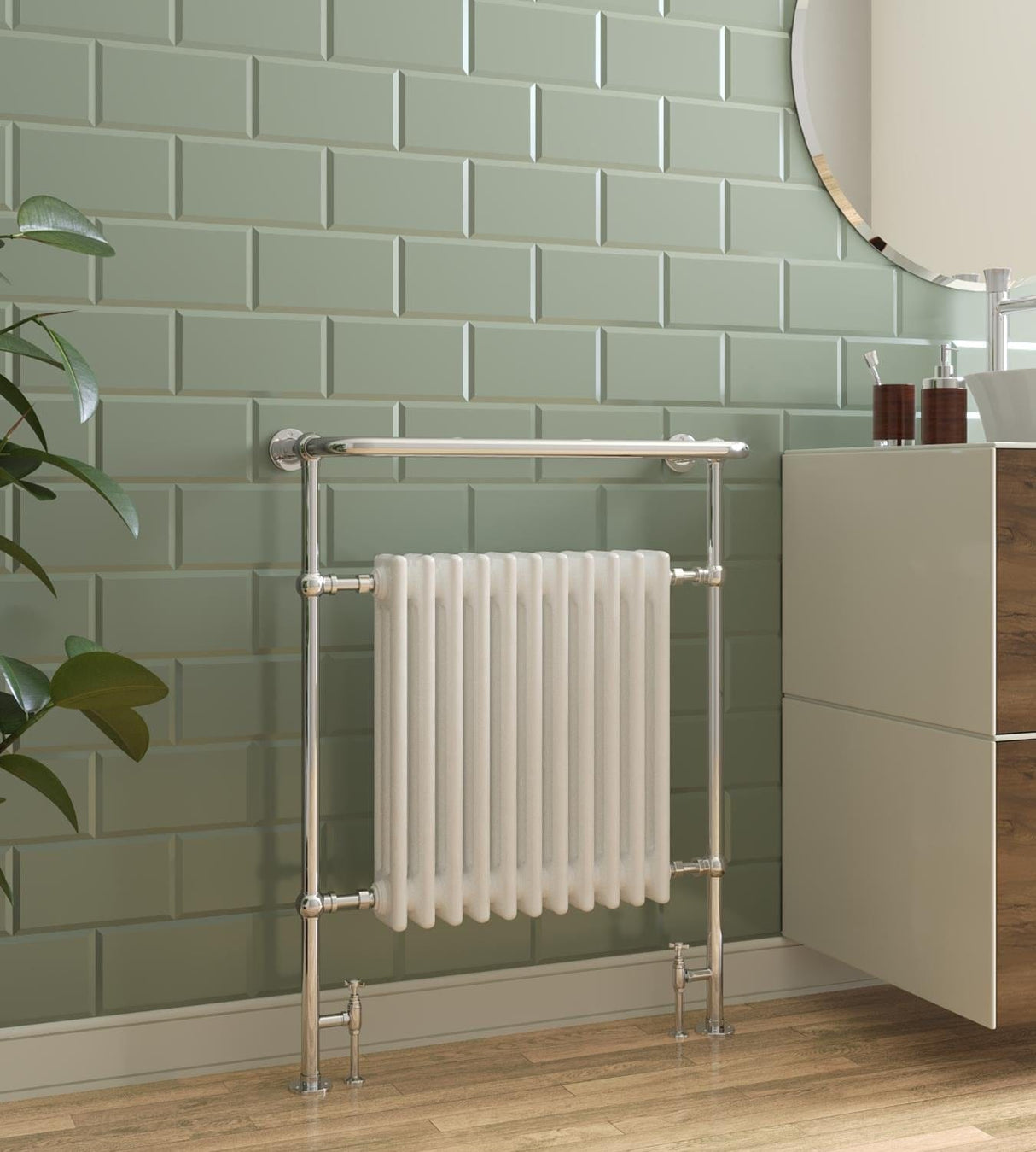 Heritage Insert Radiator Heritage Clifton Floor Mounted Traditional Radiator - 940 x 734mm - Chrome/White