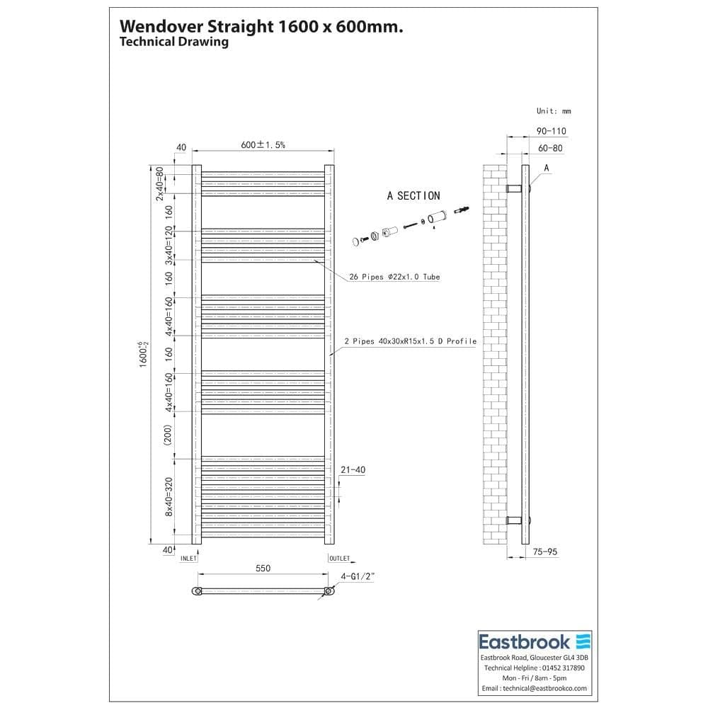 Eastbrook Wendover Straight Heated Towel Rail in Chrome