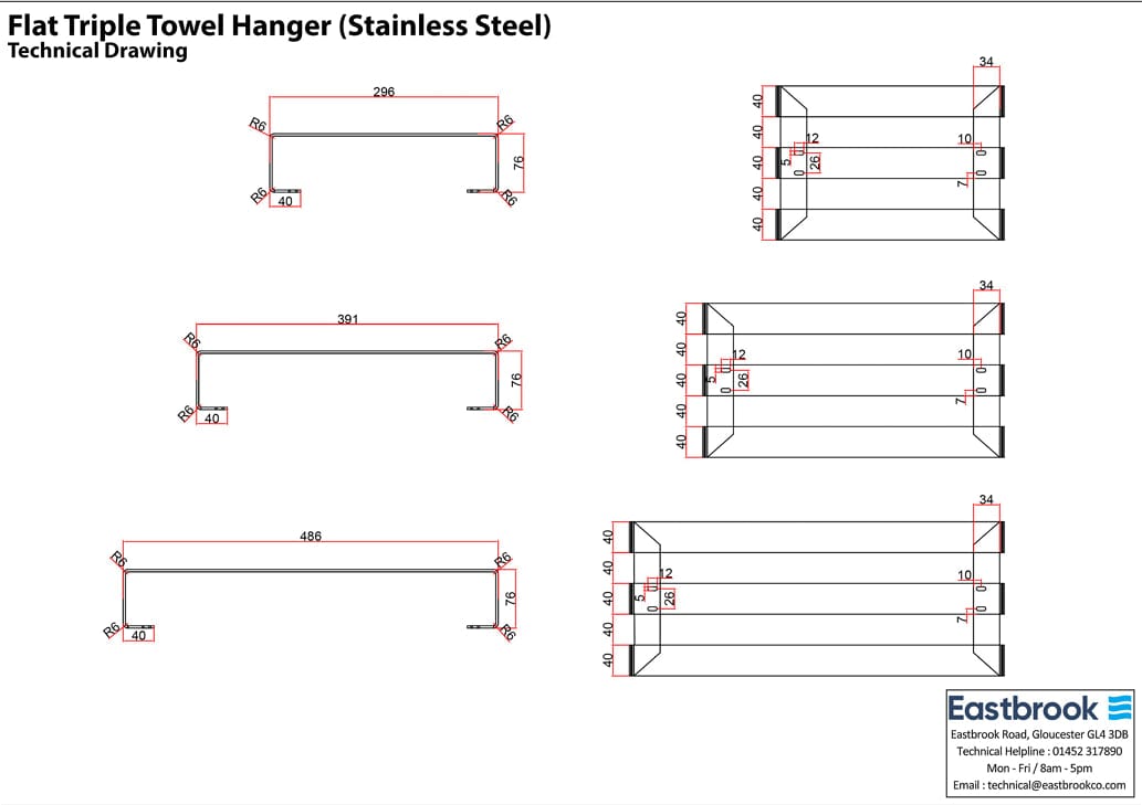 Eastbrook Radiator Towel Hangers Eastbrook Flat Triple Towel Hanger