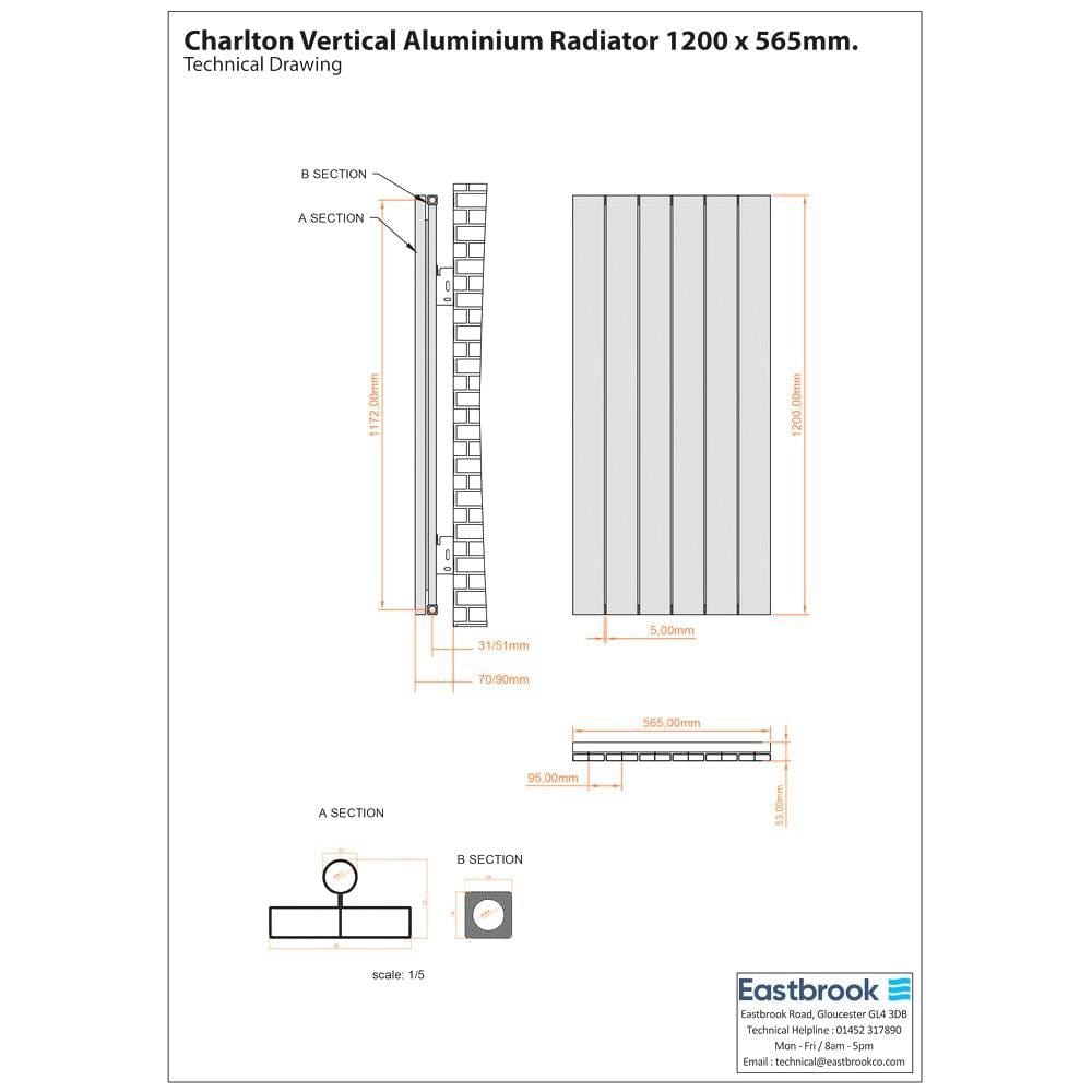 Eastbrook Charlton Vertical Designer Radiator in Matt White
