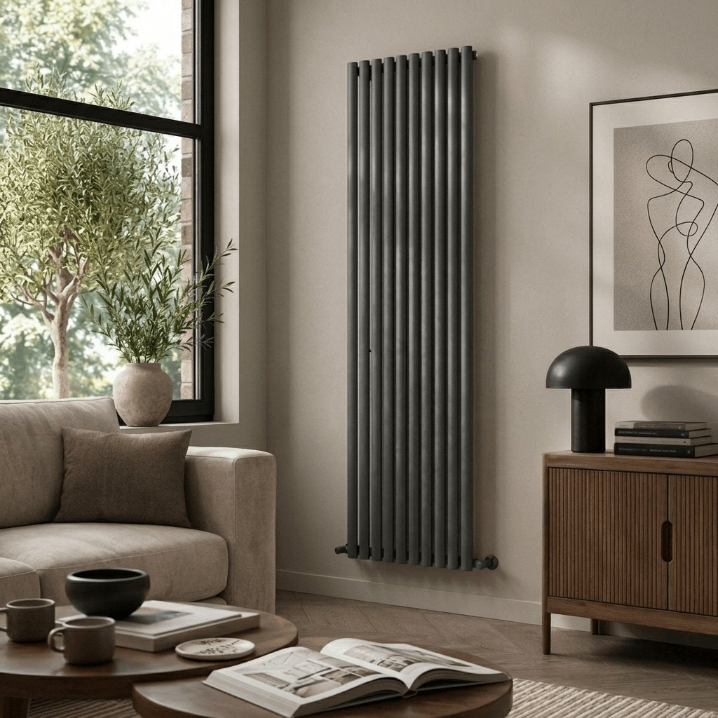 Aquarius Bathrooms Column Radiator Aquarius Athens Single Vertical Column Radiator in Anthracite 1800 x600mm