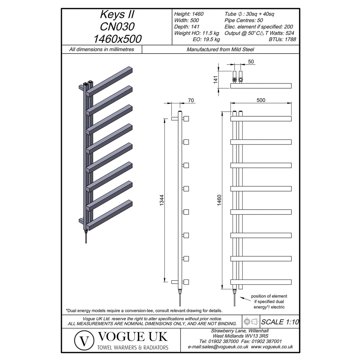 Vogue Designer Towel Radiators Vogue Keys II Straight Designer Towel Radiator in Chrome 1460 x 500 / Dual Fuel