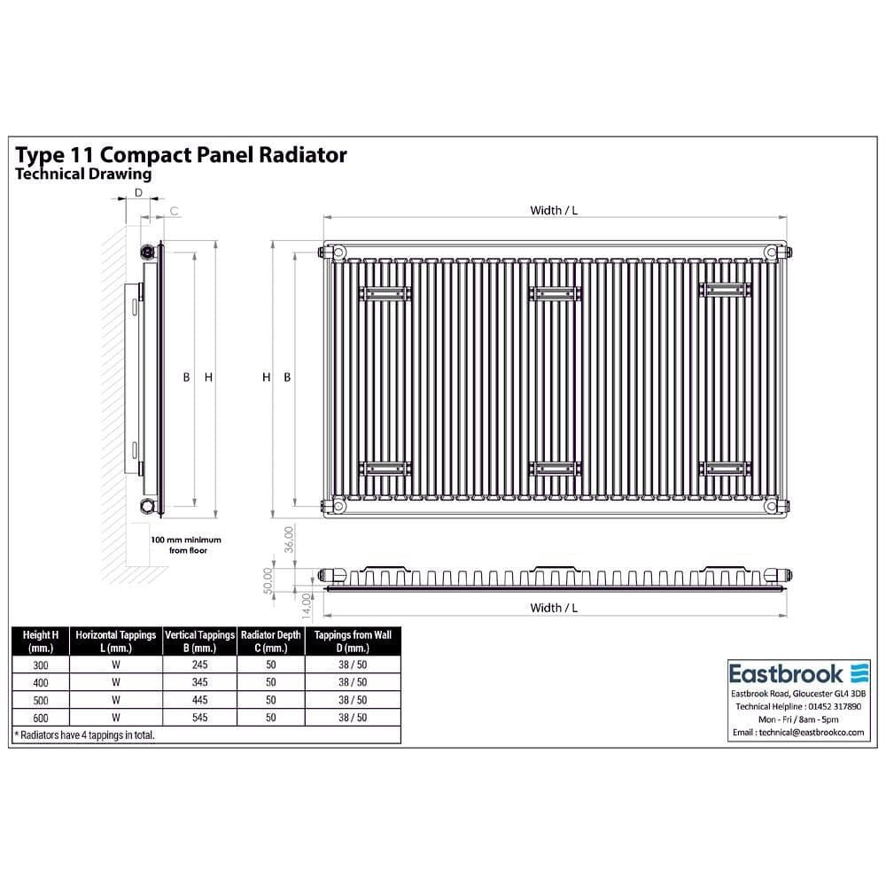 Aquarius Type 11 Compact Panel Radiator In Gloss White