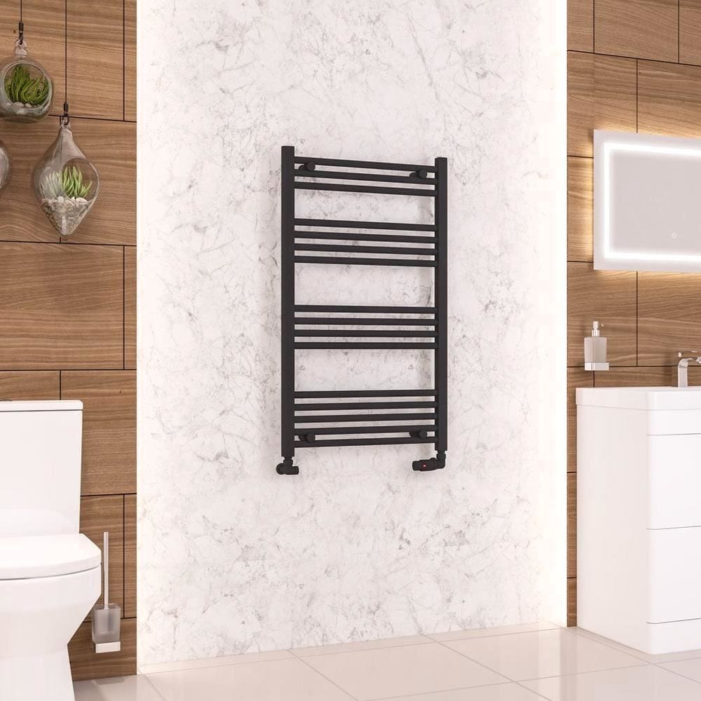 Eastbrook Ladder Rail Eastbrook Wendover Straight Vertical Heated Towel Rail in Matt Black 1000 x 600 / Dual Fuel